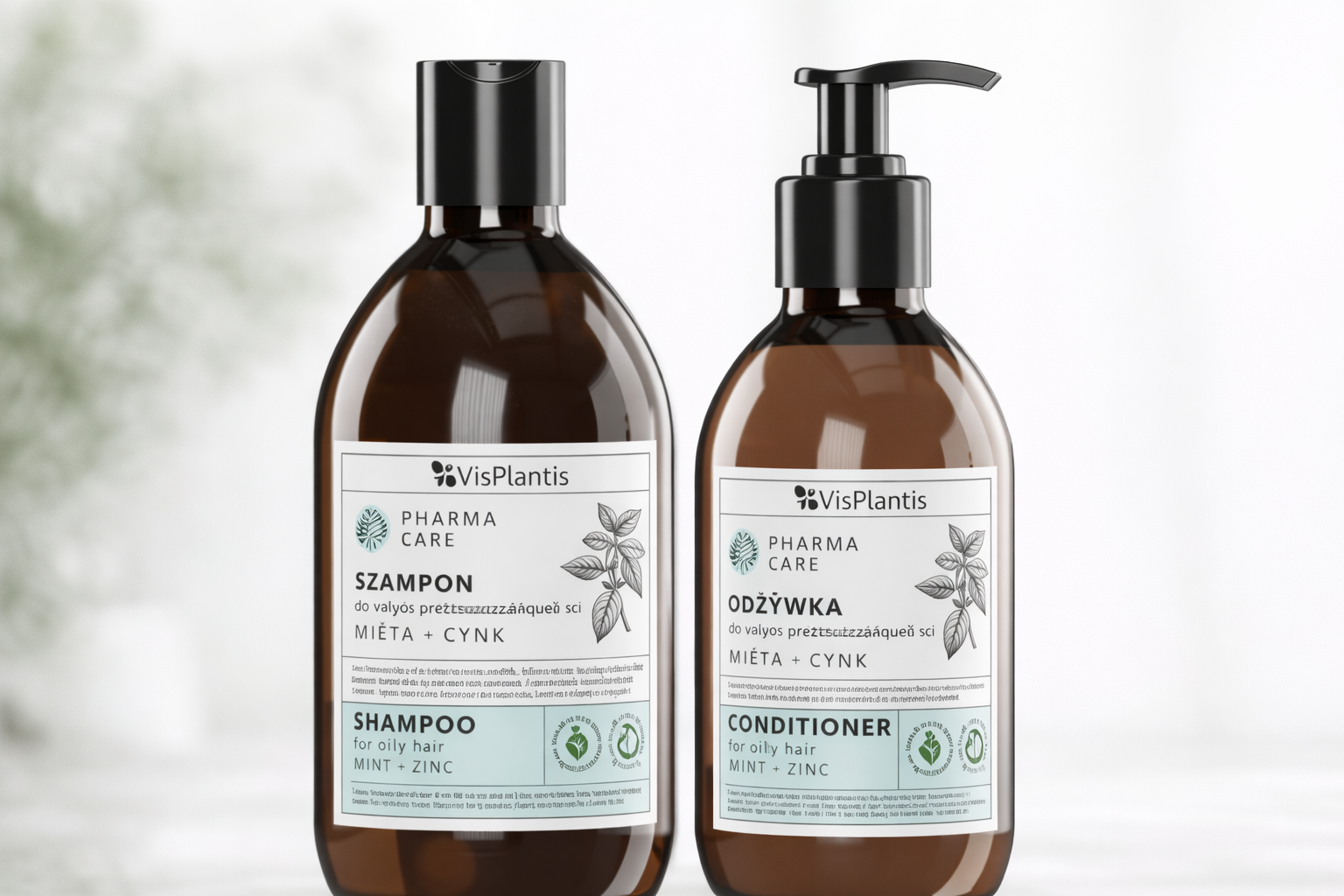 Set pentru păr gras – Șampon + Balsam Pharma Care cu Mentă și Zinc