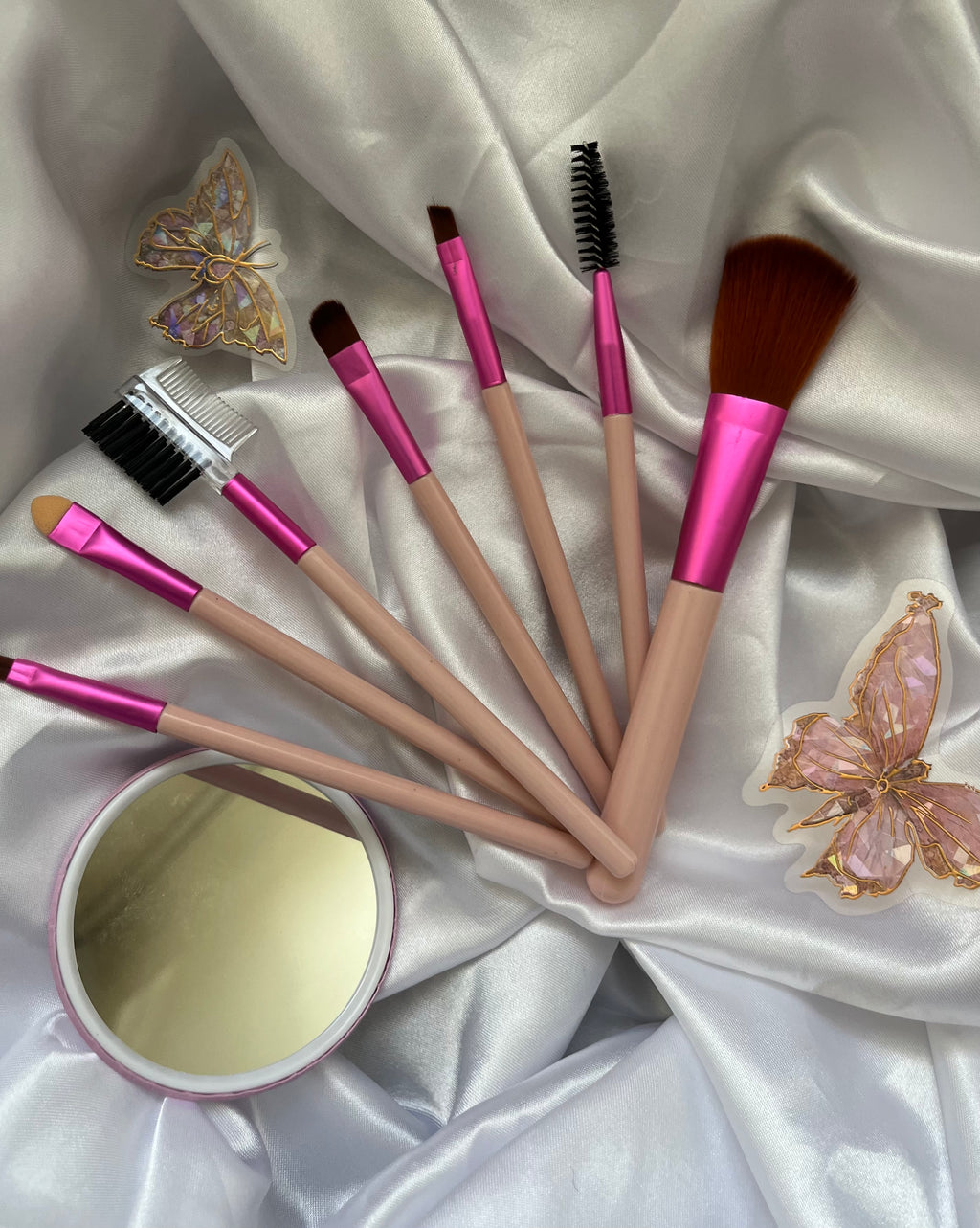 Set Pensule Machiaj 7 Bucăți + Oglindă Cadou